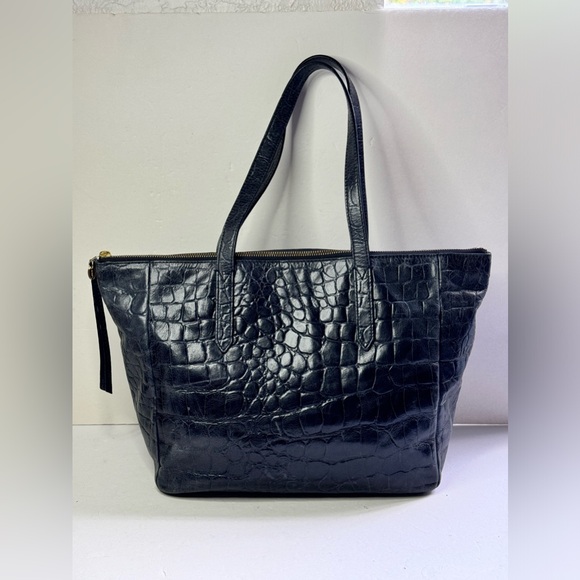 Fossil Sydney Croc Embossed Leather Shopper Tote Bag - Picture 1 of 15